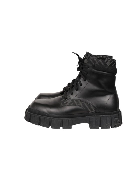 Fendi Force Lace Up Ankle Boots Size US 8 F7 Black Leather Zip Up Combats Ship main image 8